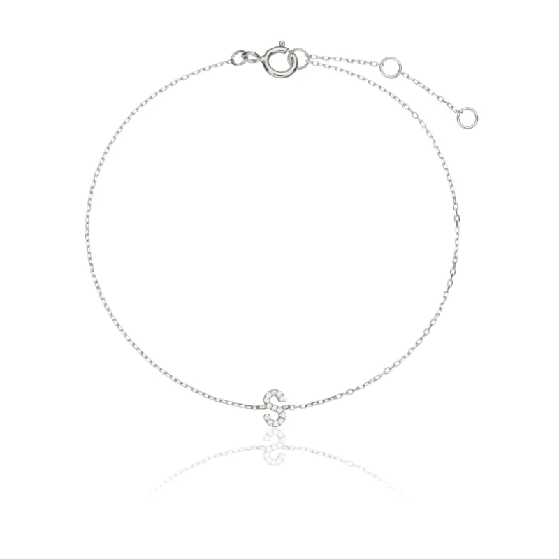 Silver Diamond Style Miniature Initial Letter Bracelet sold by Lily & Roo