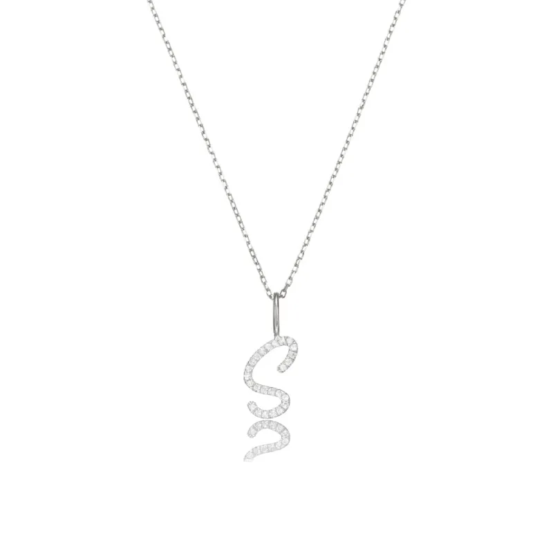 Silver Diamond Style Curve Initial Letter Necklace sold by Lily & Roo