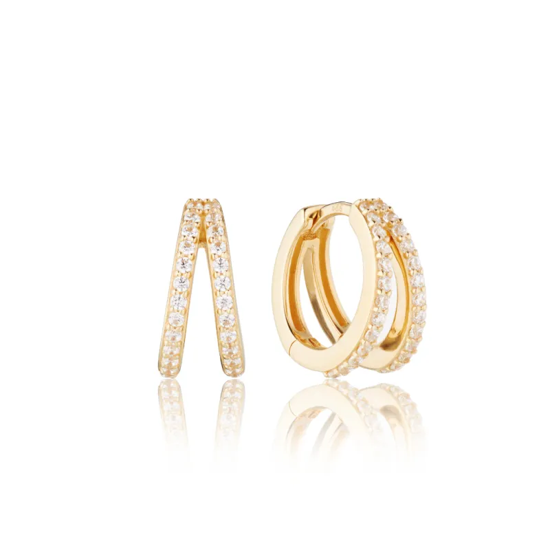 Gold Double Diamond Style Huggie Hoop Earrings sold by Lily & Roo