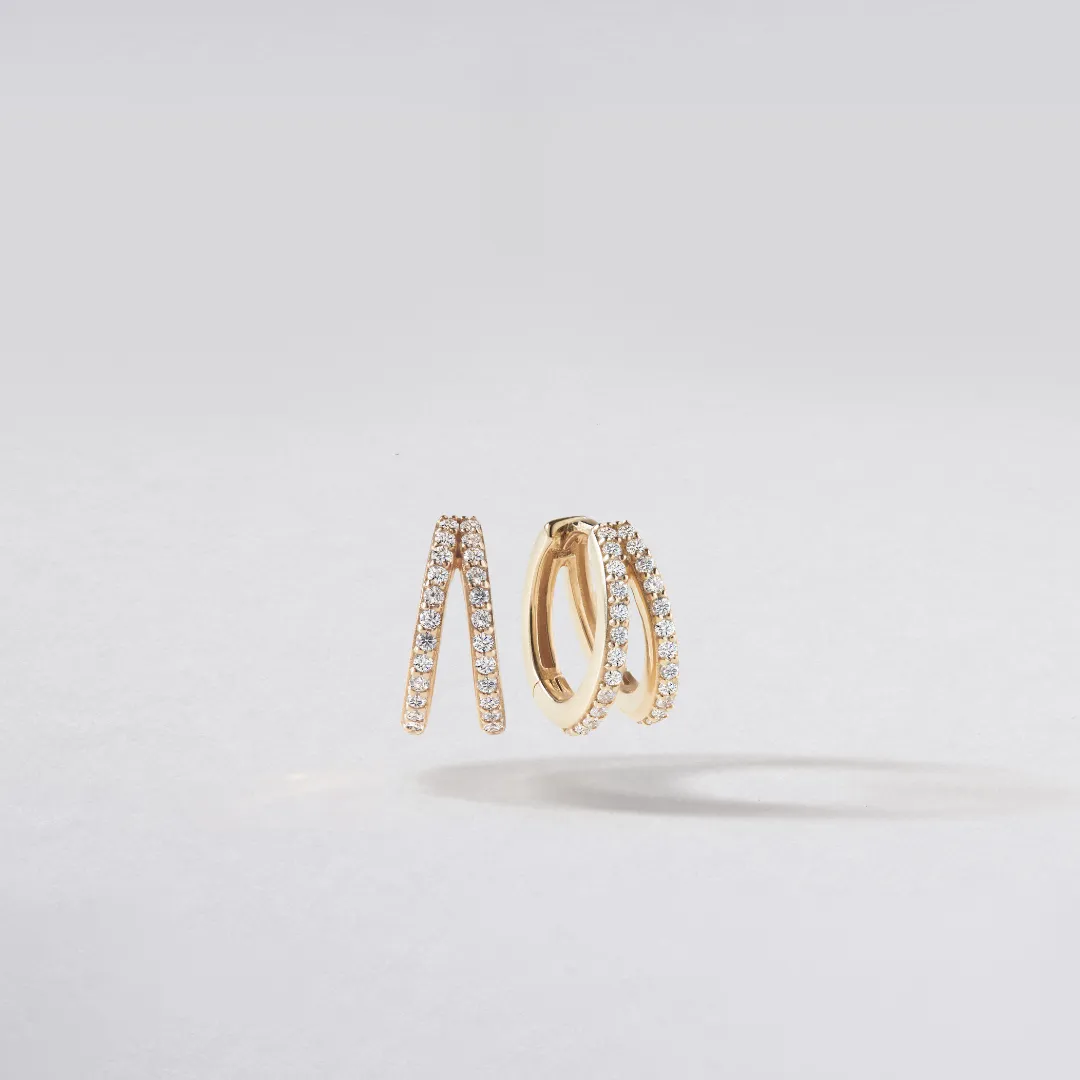 Gold Double Diamond Style Huggie Hoop Earrings sold by Lily & Roo product image thumbnail 5