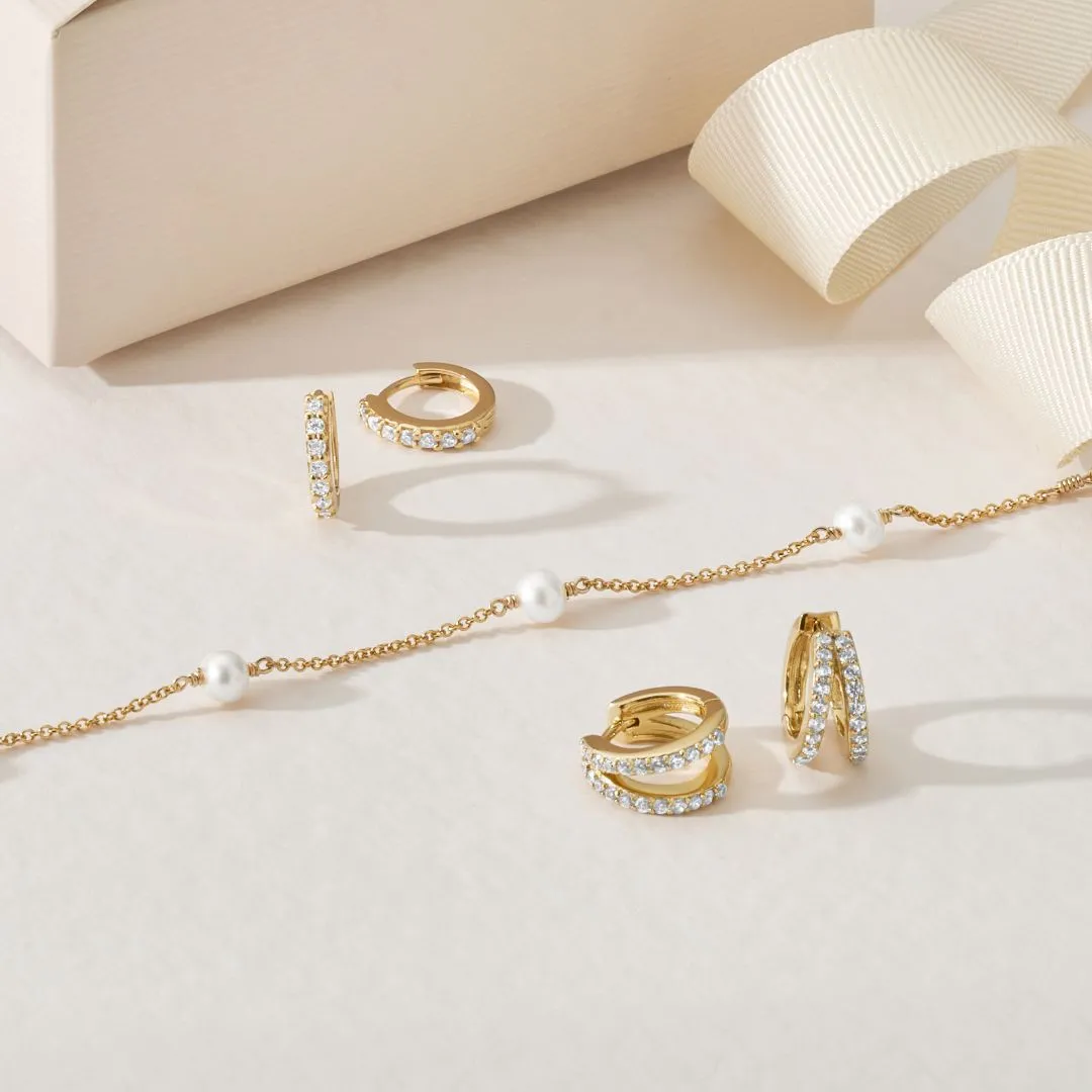 Gold Double Diamond Style Huggie Hoop Earrings sold by Lily & Roo product image thumbnail 4