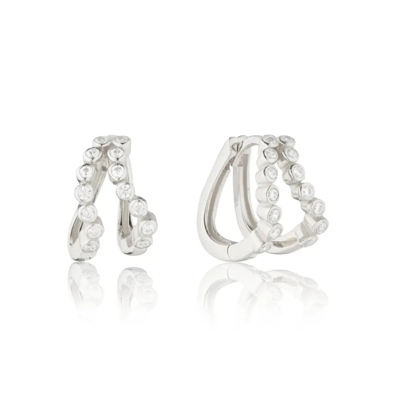 Silver Double Diamond Style Wave Huggie Hoops Earrings sold by Lily & Roo
