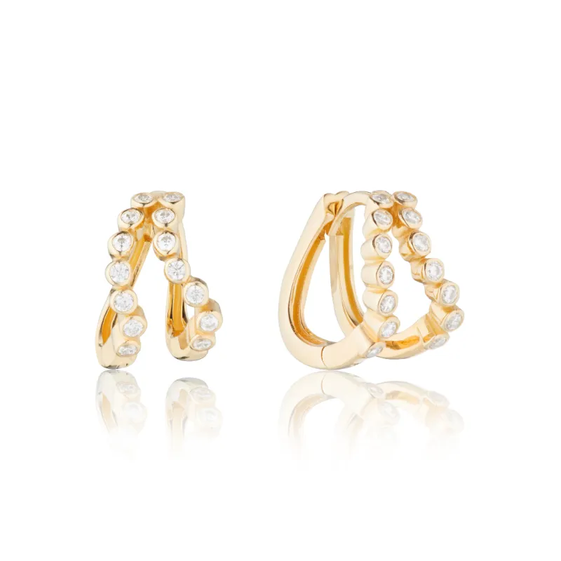 Gold Double Diamond Style Wave Huggie Hoops Earrings sold by Lily & Roo