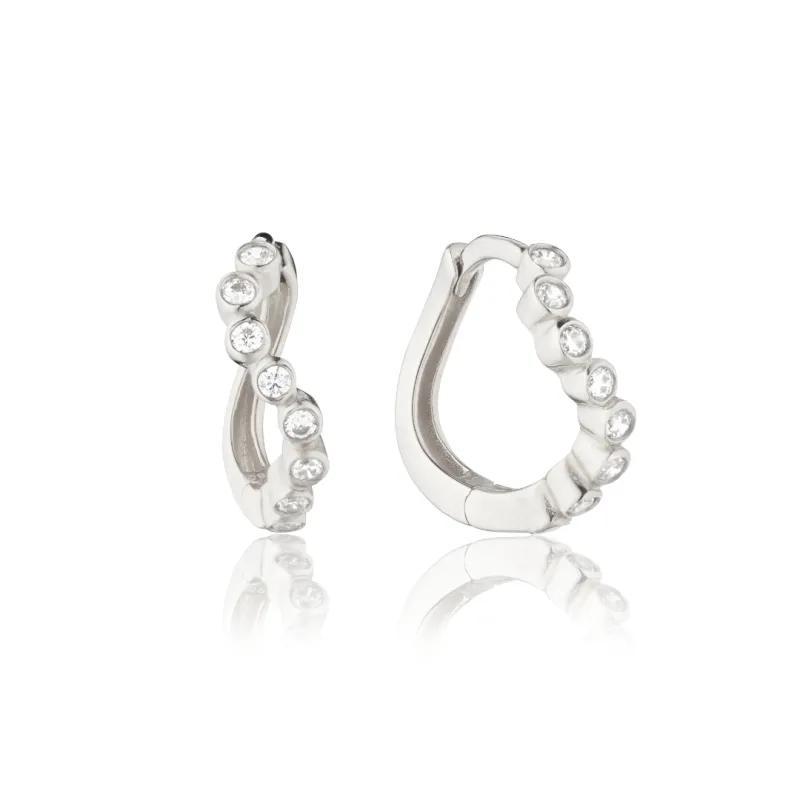 Silver Diamond Style Wave Huggie Hoop Earrings sold by Lily & Roo