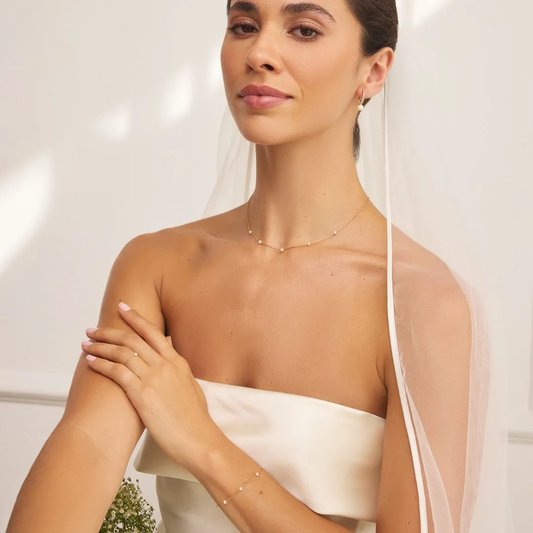 Gold Diamond Style Small Pearl Drop Earrings sold by Lily & Roo product image thumbnail 4