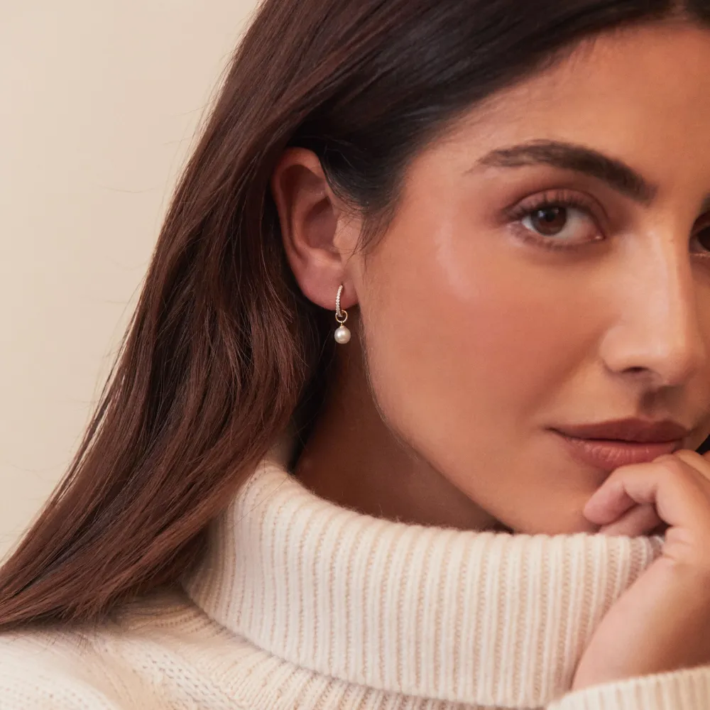 Silver Diamond Style Small Pearl Drop Earrings sold by Lily & Roo product image thumbnail 4