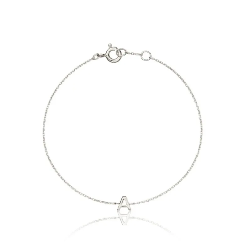 Solid White Gold Miniature Initial Letter Bracelet sold by Lily & Roo