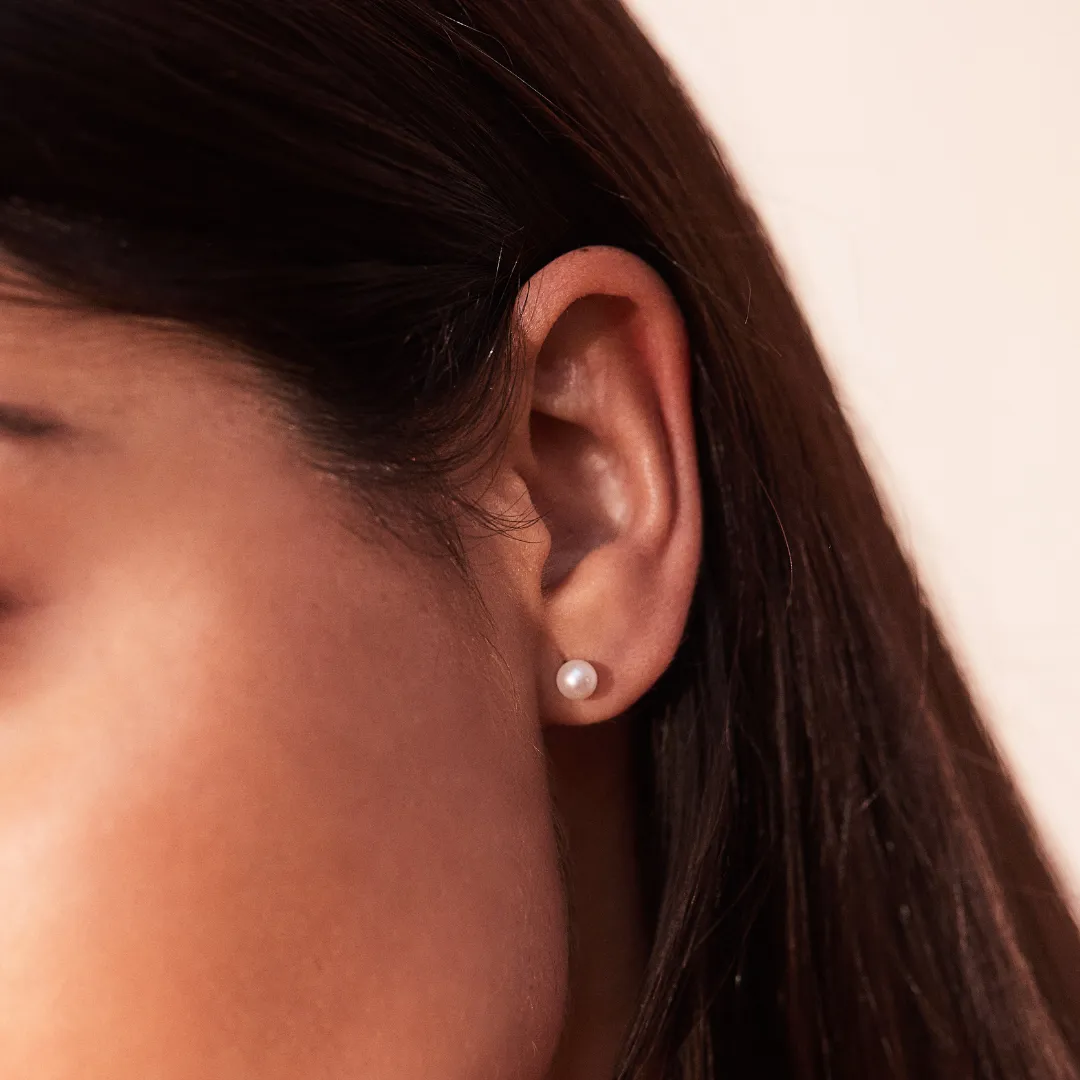 Silver Single Pearl Stud Earrings sold by Lily & Roo product image thumbnail 3