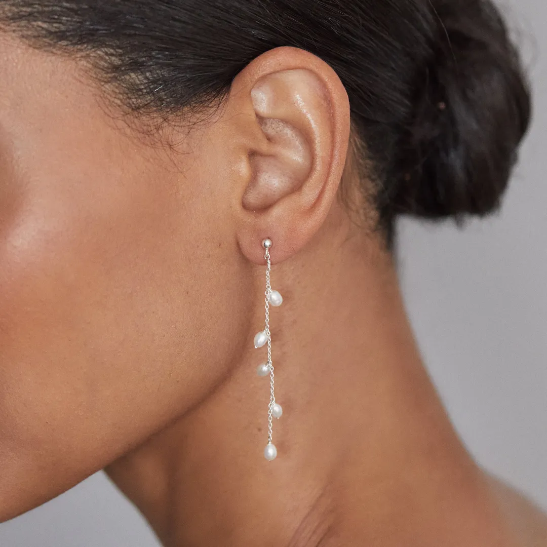 Silver Seed Pearl Drop Earrings sold by Lily & Roo product image thumbnail 2