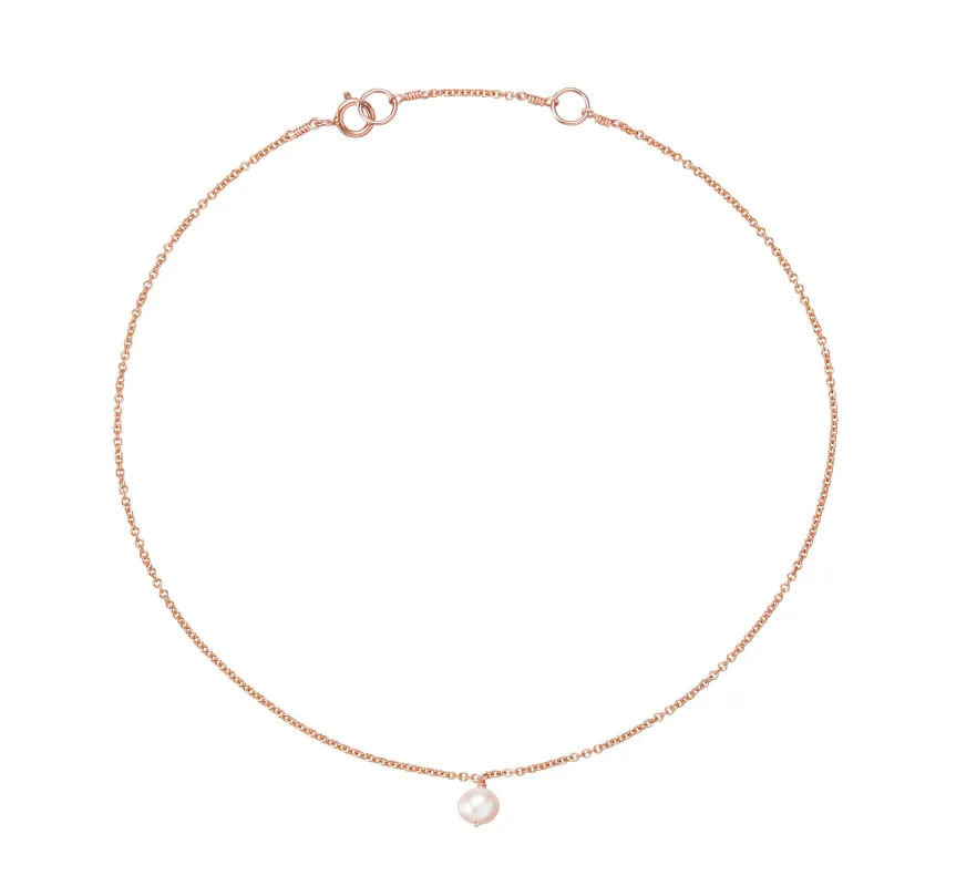 Rose Gold Single Pearl Drop Anklet sold by Lily & Roo