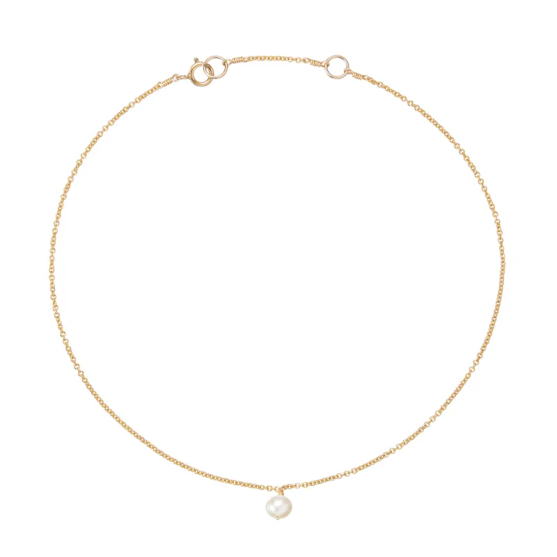 Gold Single Pearl Drop Anklet sold by Lily & Roo