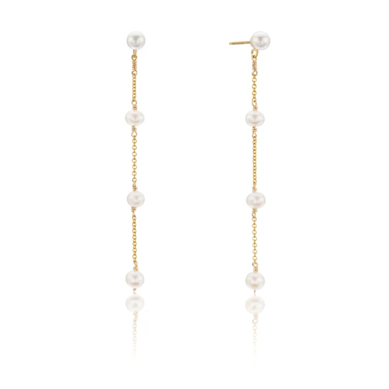 Gold Four Pearl Drop Earrings sold by Lily & Roo