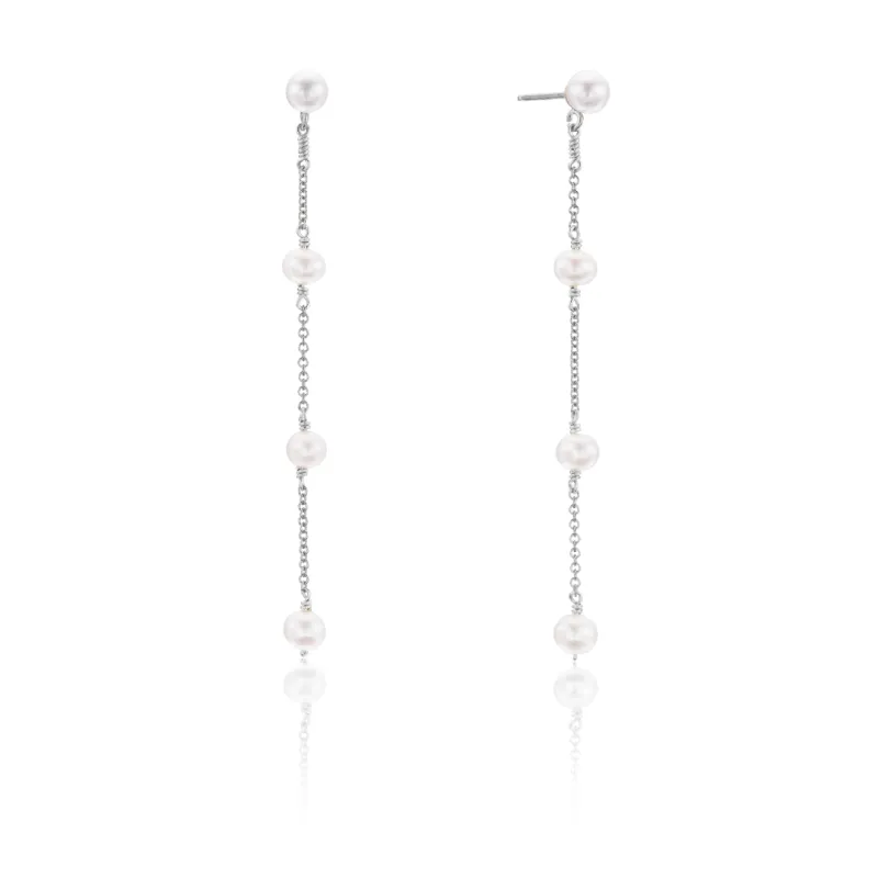Silver Four Pearl Drop Earrings sold by Lily & Roo