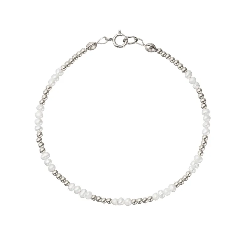 Silver Beaded Mini Pearl Bracelet sold by Lily & Roo