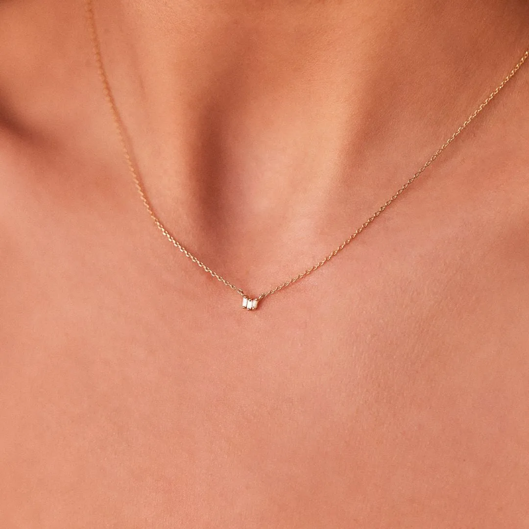 Solid White Gold Triple Baguette Diamond Necklace sold by Lily & Roo product image thumbnail 3