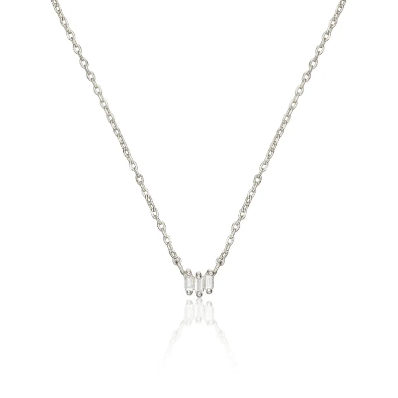 Solid White Gold Triple Baguette Diamond Necklace sold by Lily & Roo