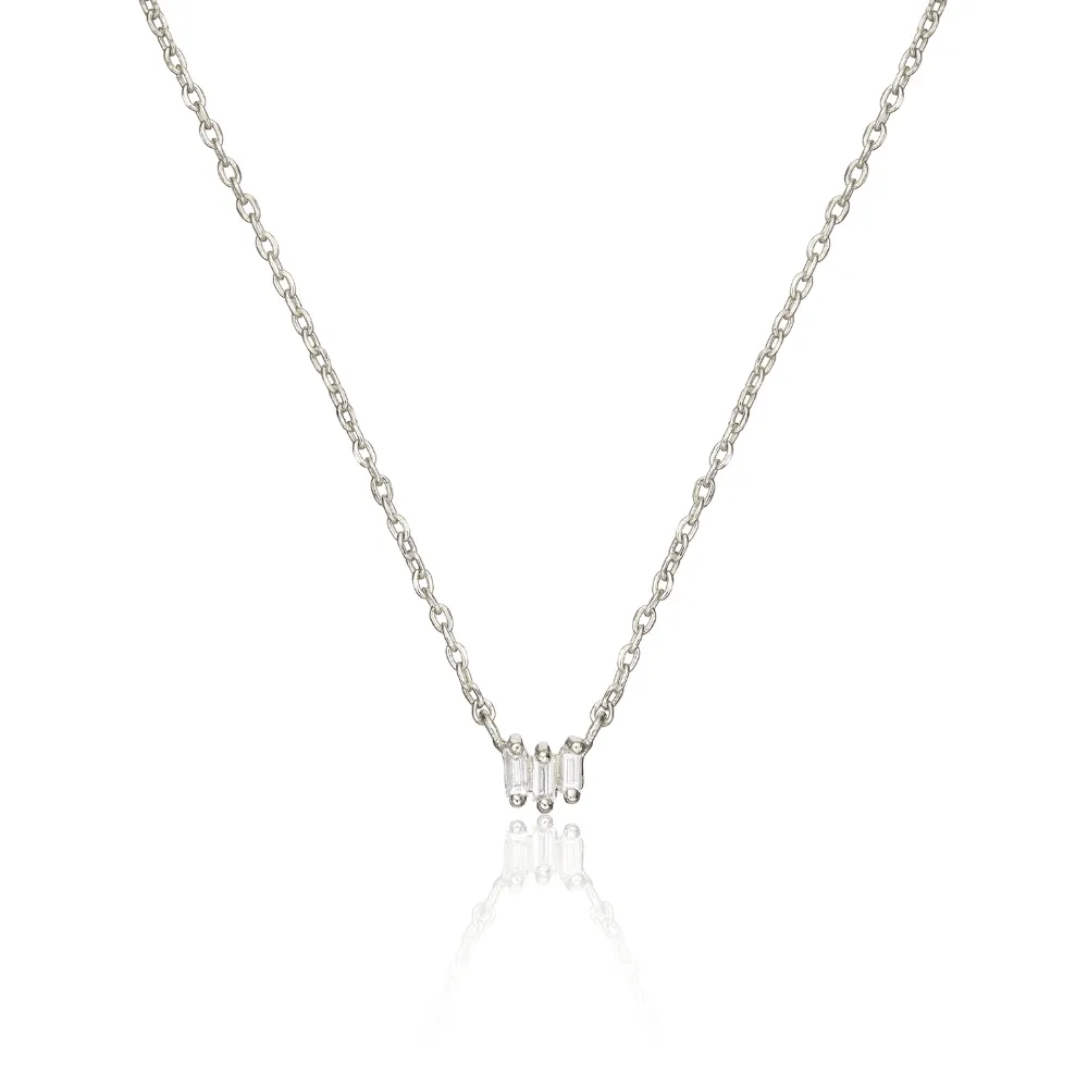Solid White Gold Triple Baguette Diamond Necklace sold by Lily & Roo
