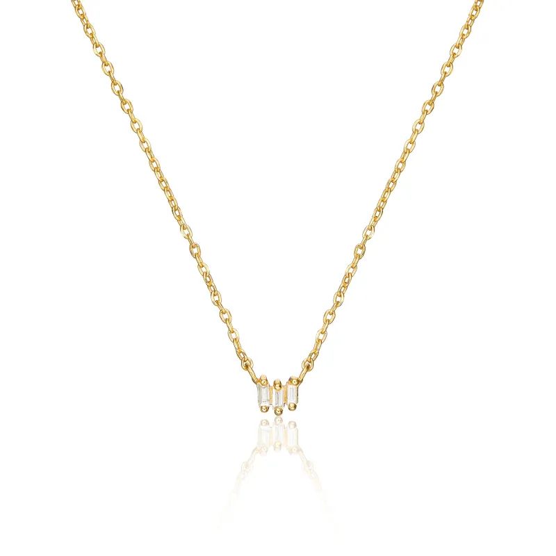 Gold Triple Baguette Diamond Necklace sold by Lily & Roo