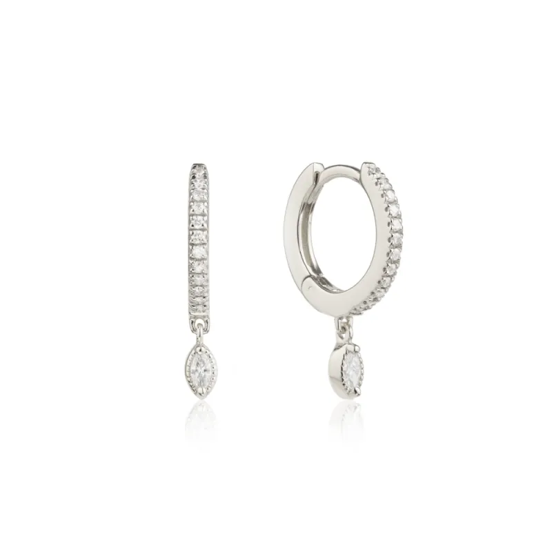 Silver Marquise Diamond Drop Hoop Earrings sold by Lily & Roo