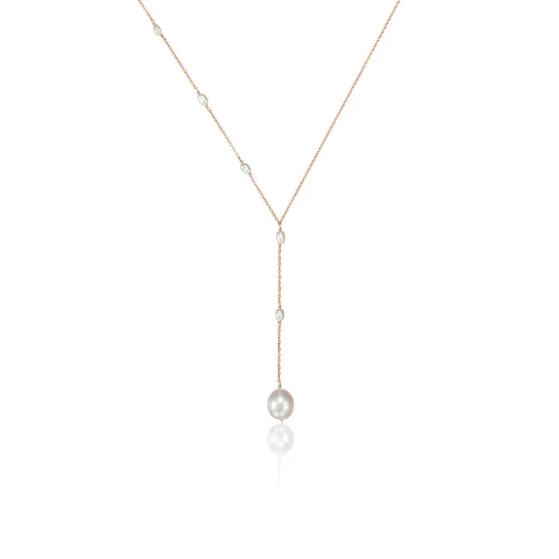 Rose Gold Seed Pearl Lariat Necklace sold by Lily & Roo