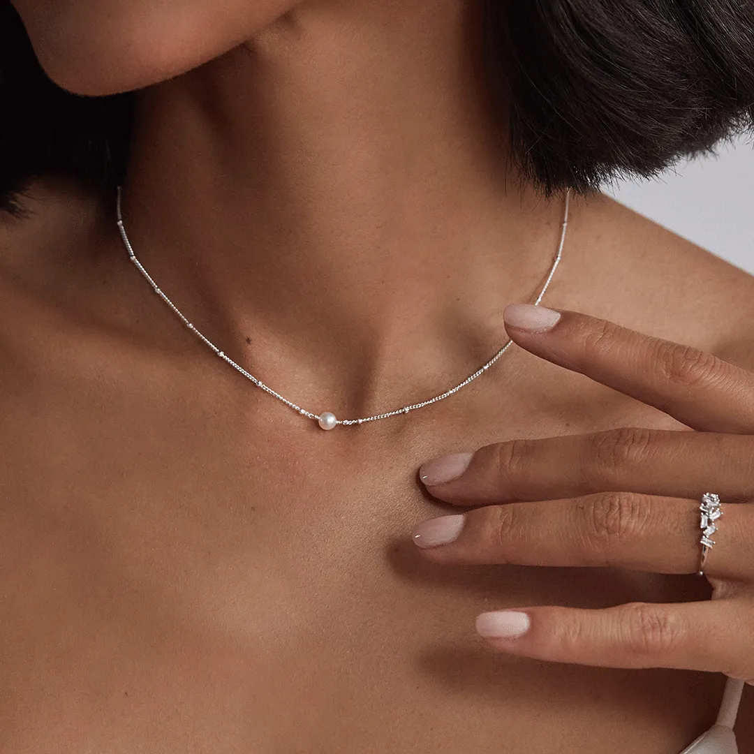 Silver Satellite Single Pearl Choker sold by Lily & Roo product image thumbnail 2