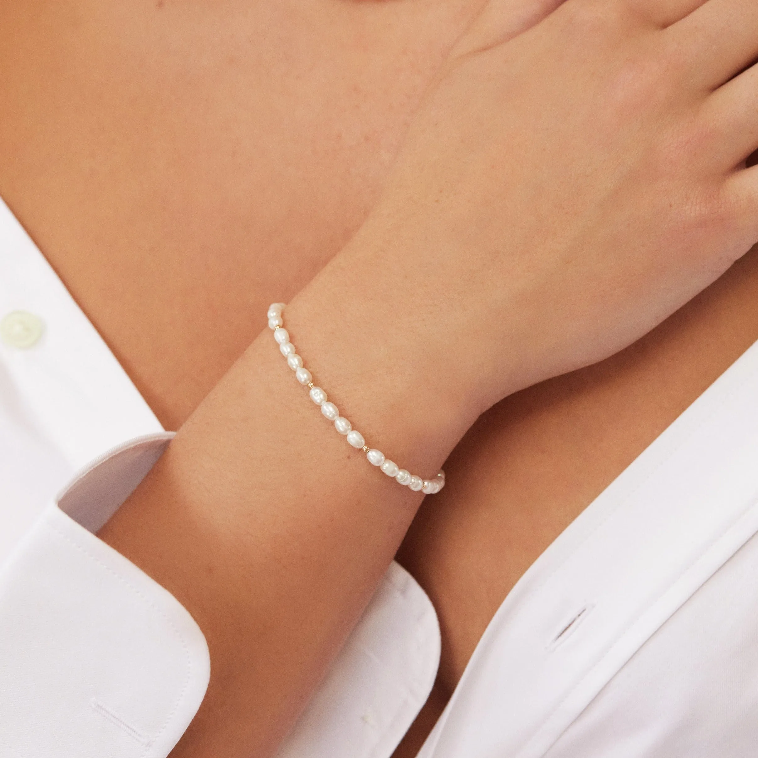 Silver Beaded Seed Pearl Bracelet sold by Lily & Roo product image thumbnail 2