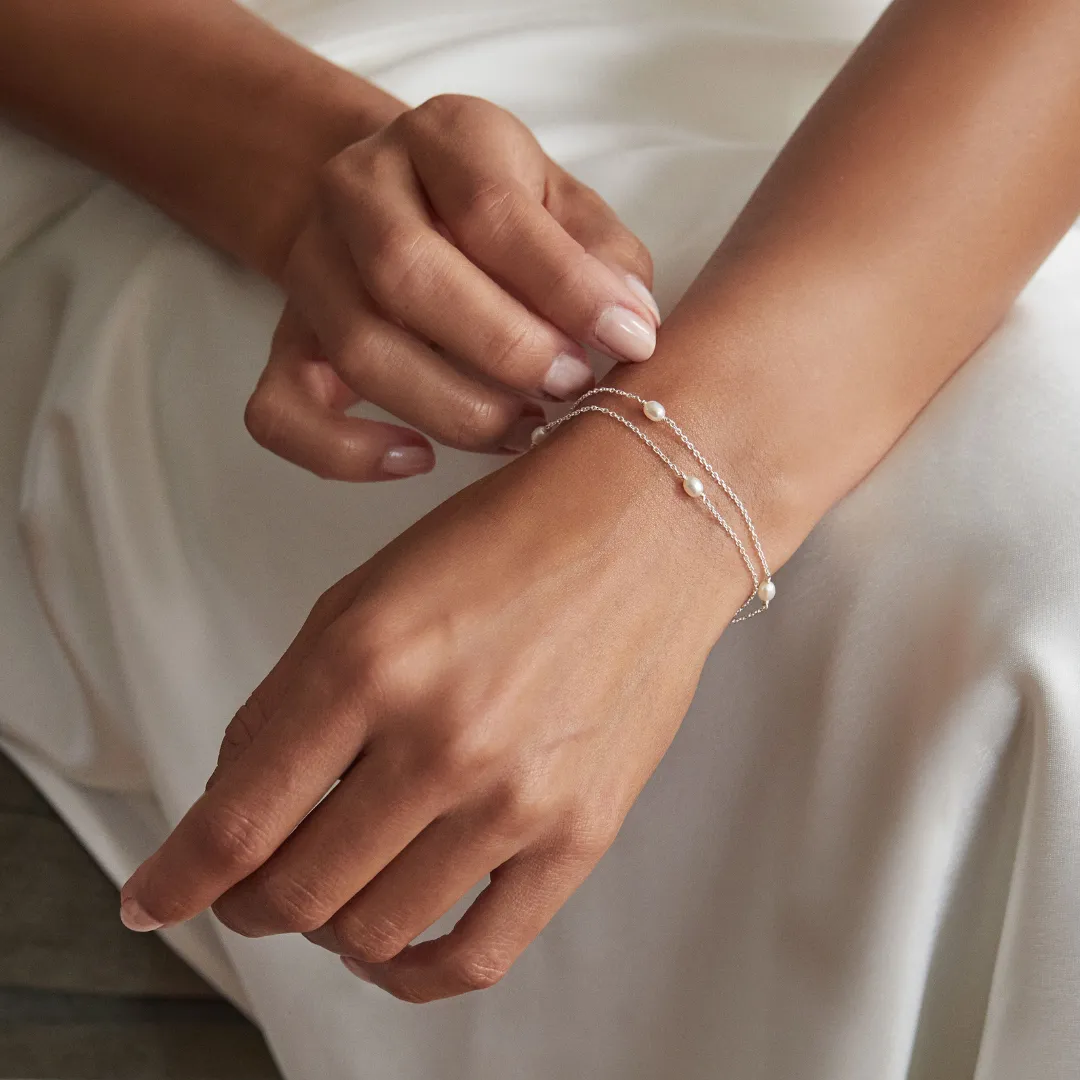 Silver Layered Seed Pearl Bracelet sold by Lily & Roo product image thumbnail 2