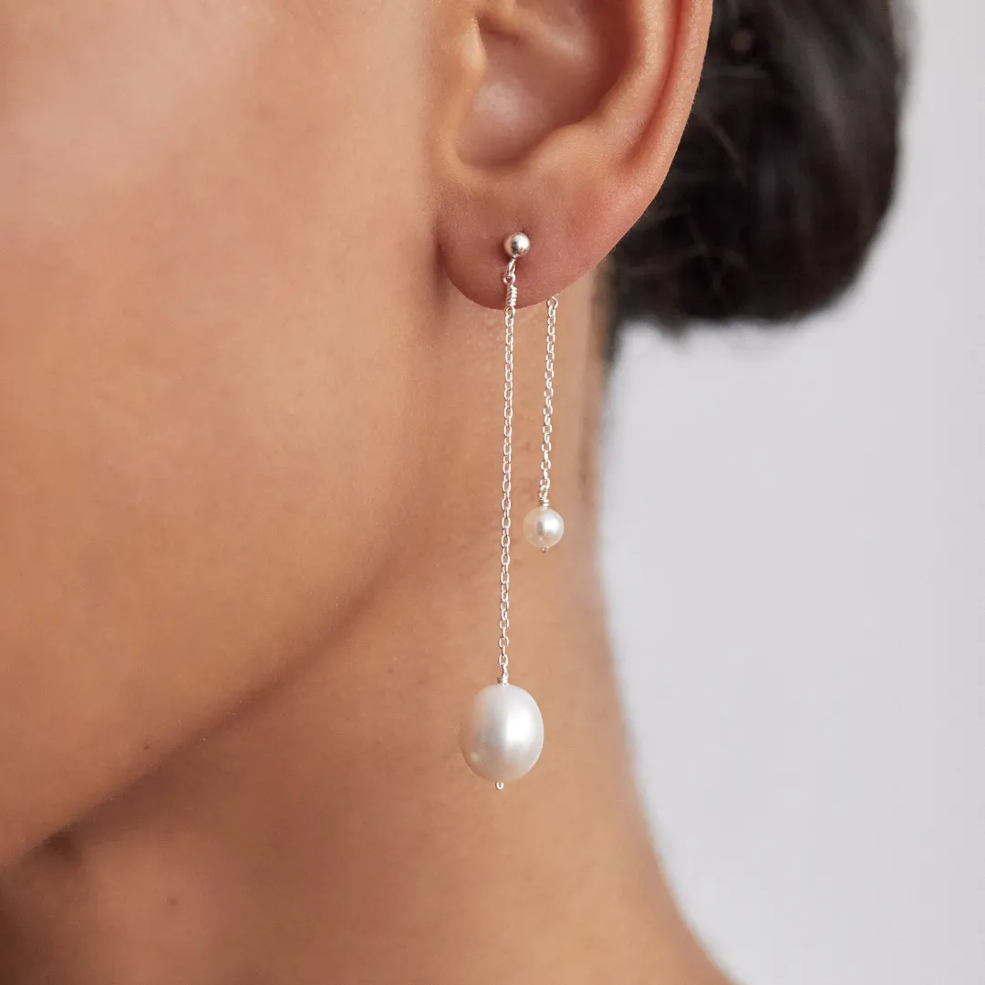 Silver Layered Large and Small Pearl Earrings sold by Lily & Roo product image thumbnail 2