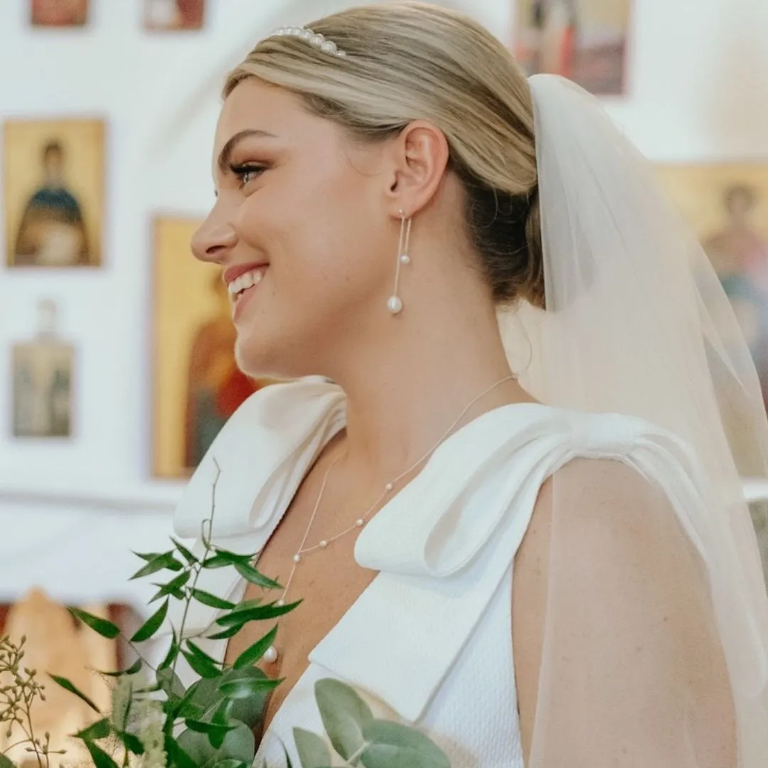 Silver Layered Large and Small Pearl Earrings sold by Lily & Roo product image thumbnail 5