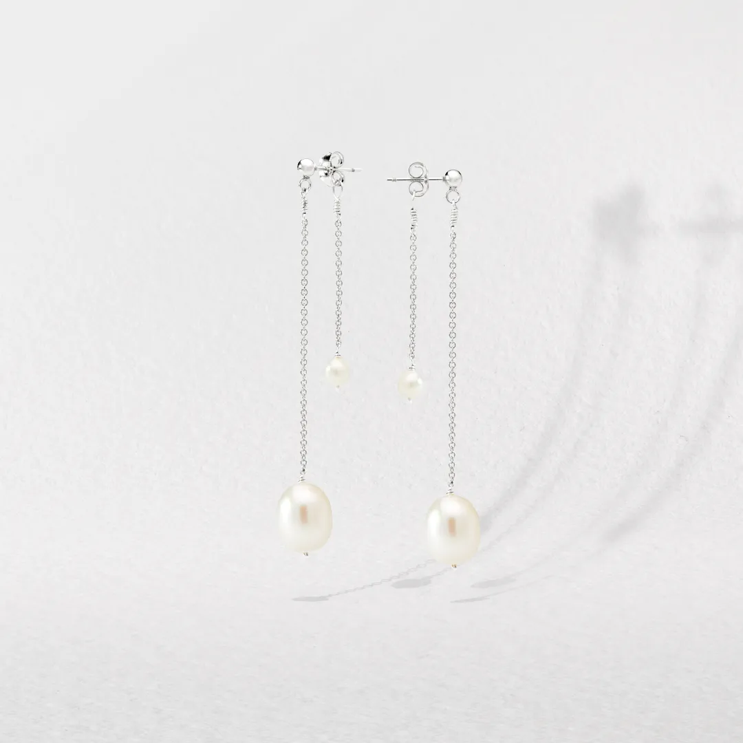 Silver Layered Large and Small Pearl Earrings sold by Lily & Roo product image thumbnail 4