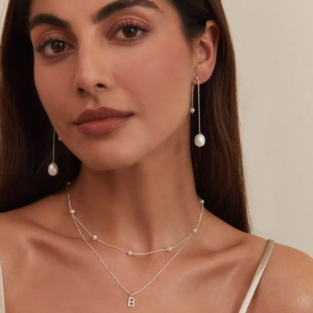 Silver Layered Large and Small Pearl Earrings sold by Lily & Roo product image thumbnail 3