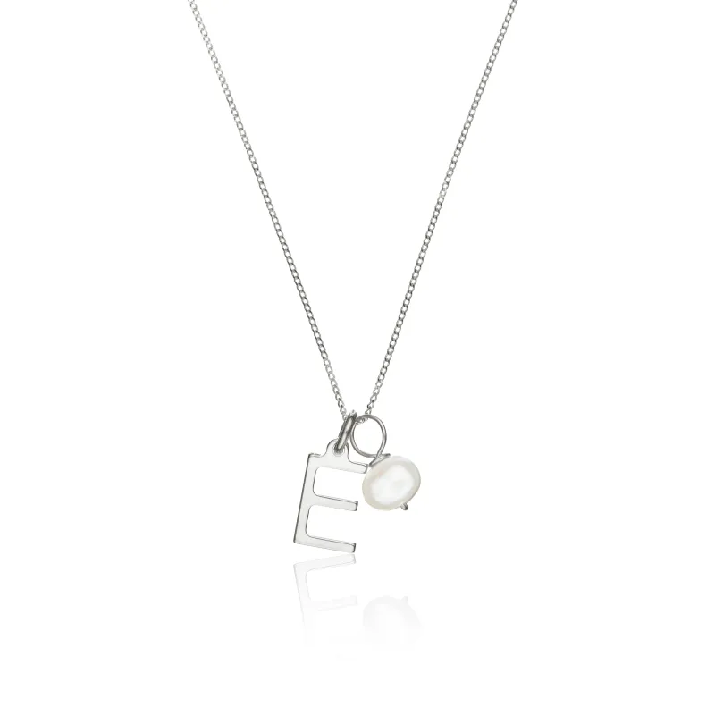 Silver Initial and Pearl Drop Necklace sold by Lily & Roo