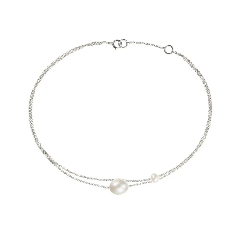 Solid White Gold Layered Large and Small Pearl Anklet sold by Lily & Roo