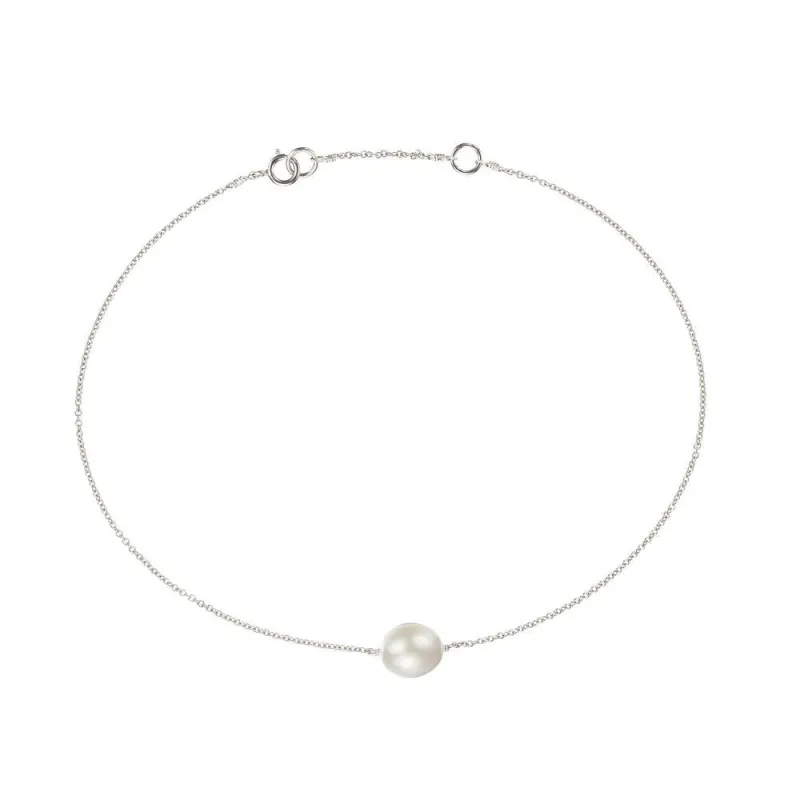 Solid White Gold Large Pearl Anklet sold by Lily & Roo