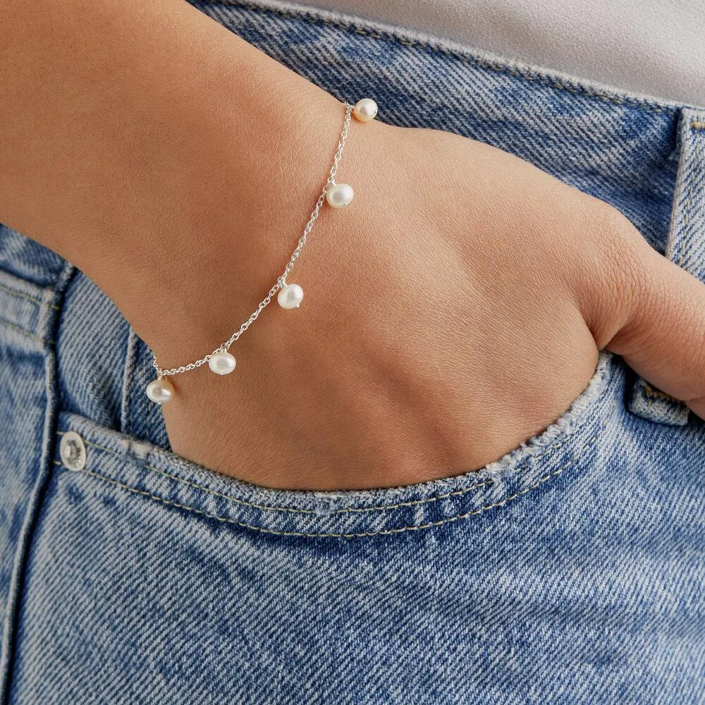 Solid White Gold Pearl Drop Bracelet sold by Lily & Roo product image thumbnail 2