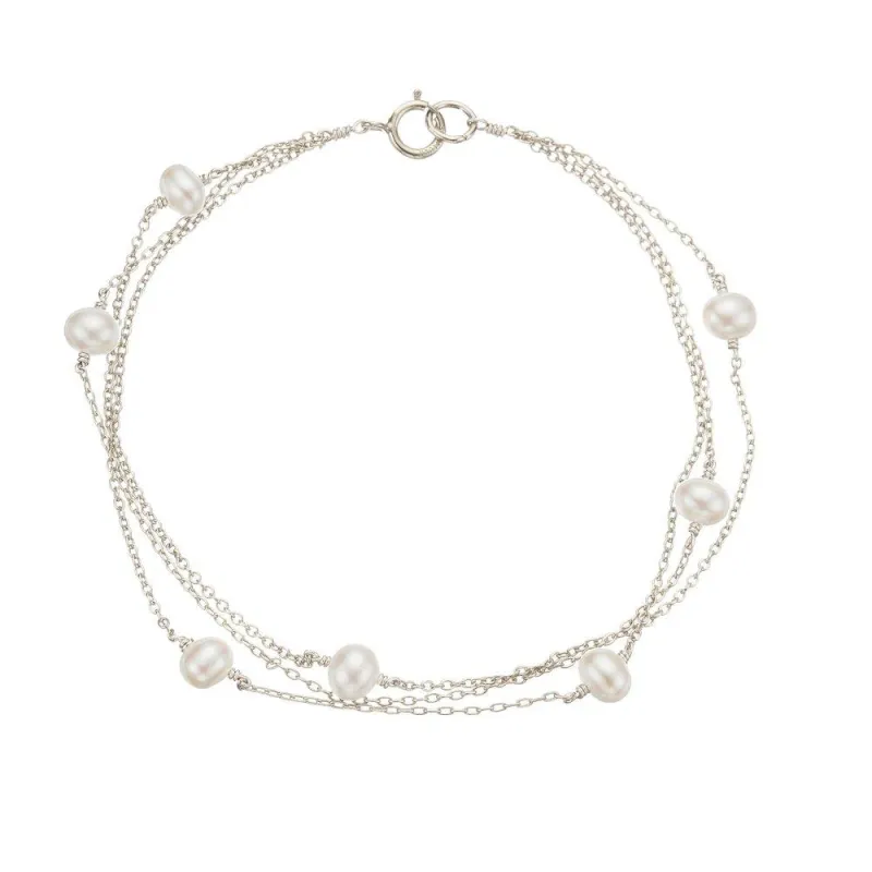 Solid White Gold Layered Pearl Bracelet sold by Lily & Roo