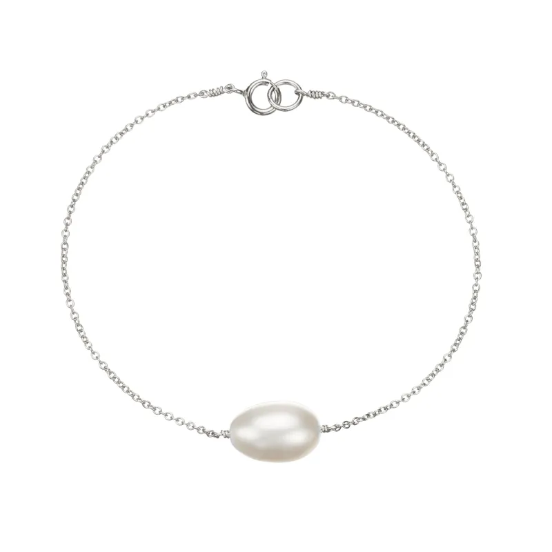 Solid White Gold Large Pearl Bracelet sold by Lily & Roo
