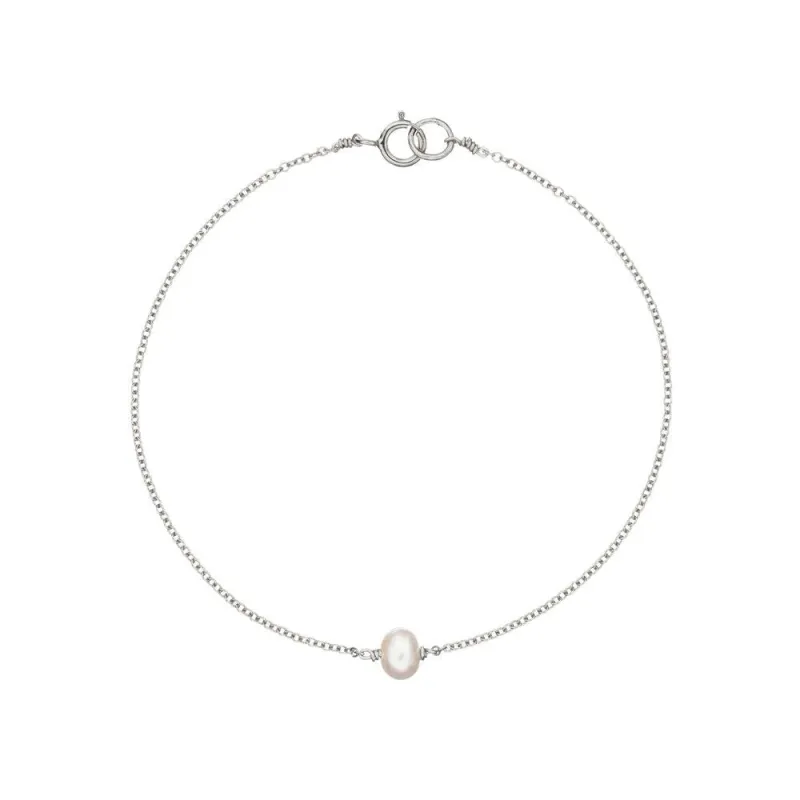 Solid White Gold Single Pearl Bracelet sold by Lily & Roo