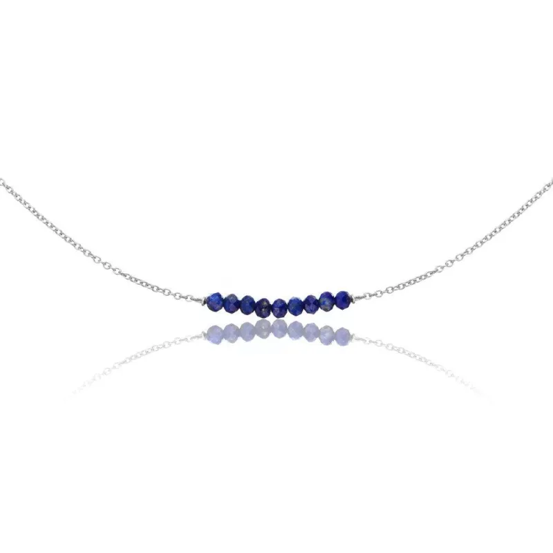 Solid White Gold Lapis Gemstone Cluster Choker made by Lily & Roo