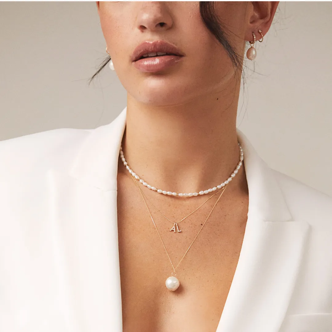 Solid White Gold Extra Large Baroque Pearl Necklace sold by Lily & Roo product image thumbnail 3