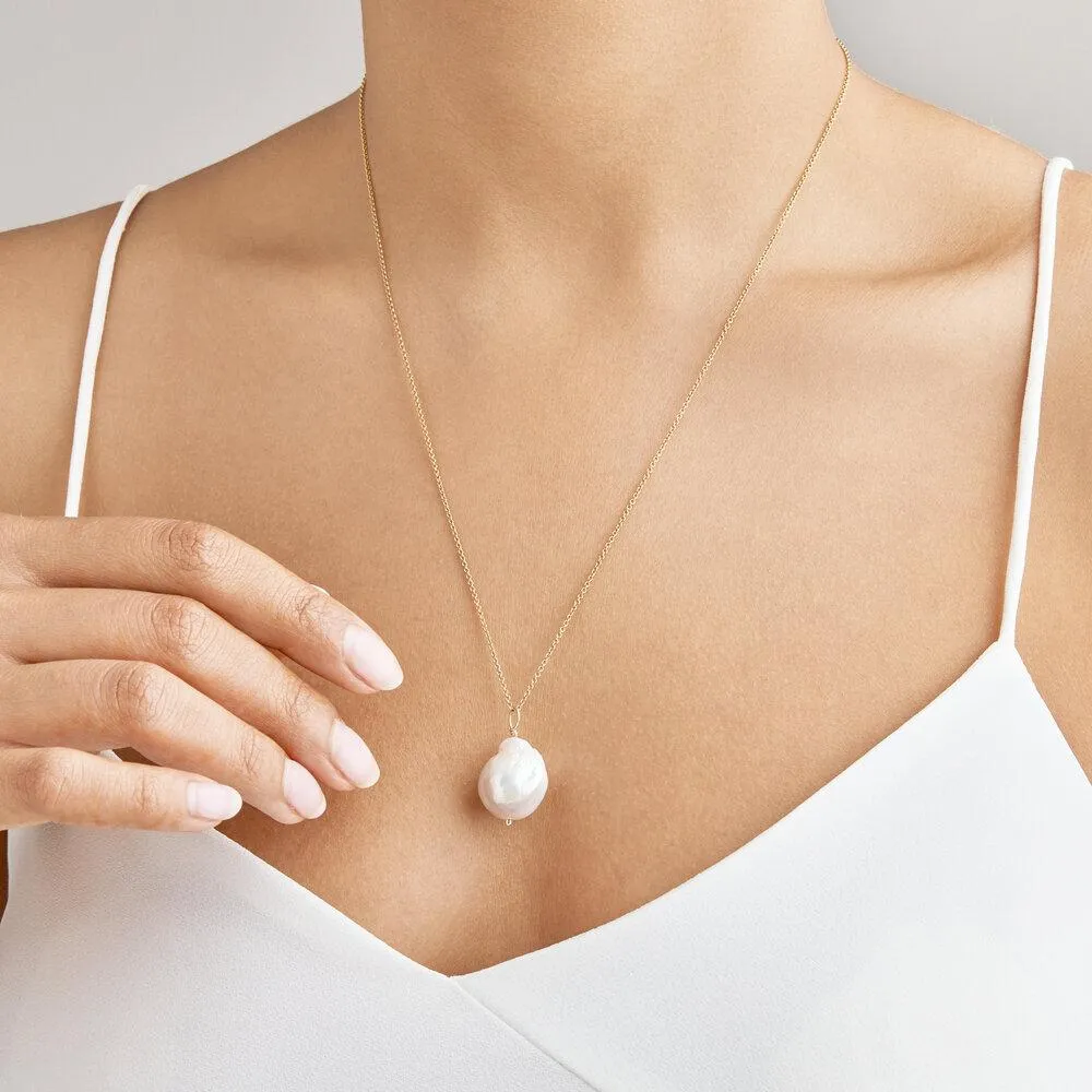 Solid White Gold Extra Large Baroque Pearl Necklace sold by Lily & Roo product image thumbnail 2