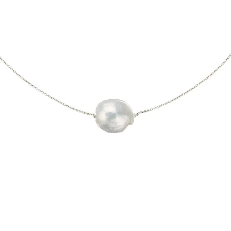 Solid White Gold Large Baroque Pearl Choker sold by Lily & Roo