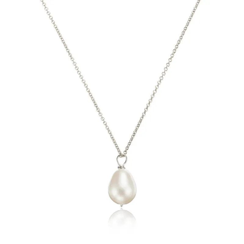 Solid White Gold Large Single Pearl Necklace made by Lily & Roo