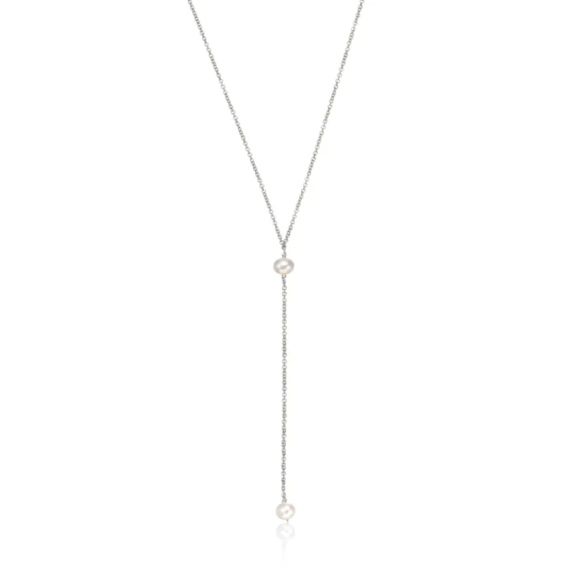 Solid White Gold Pearl Lariat Necklace made by Lily & Roo
