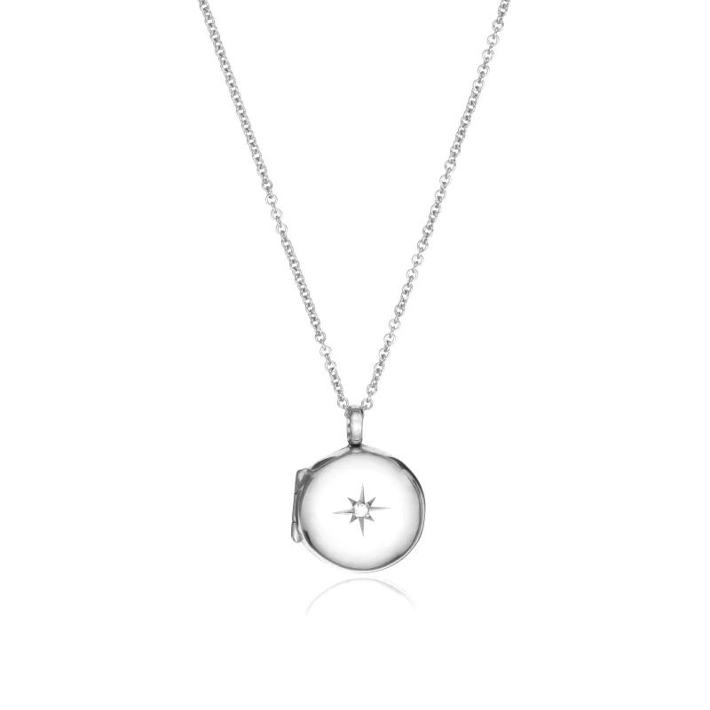 Silver Small Round Diamond Locket Necklace sold by Lily & Roo