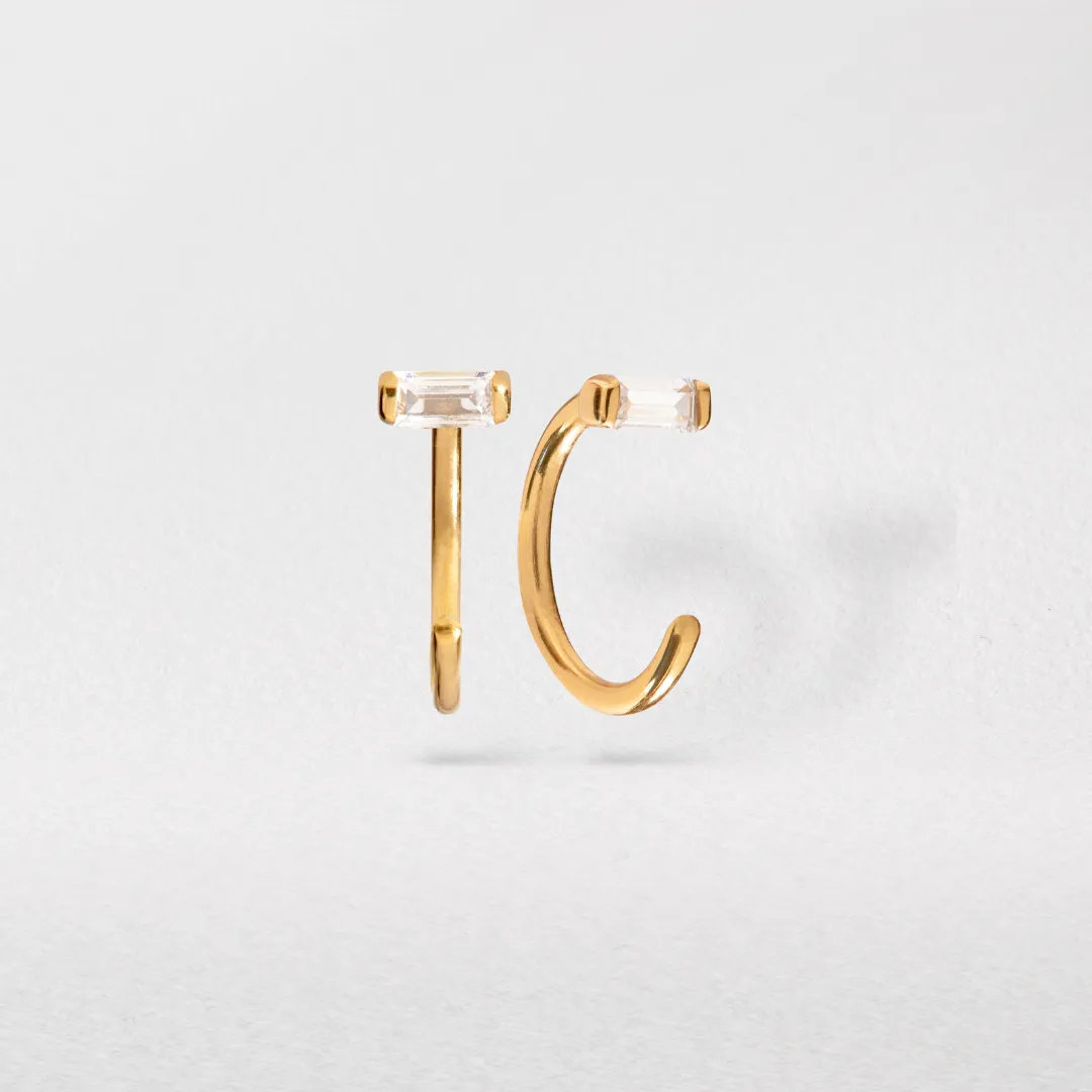 Gold Diamond Style Baguette Lobe Hoop Earrings sold by Lily & Roo product image thumbnail 3