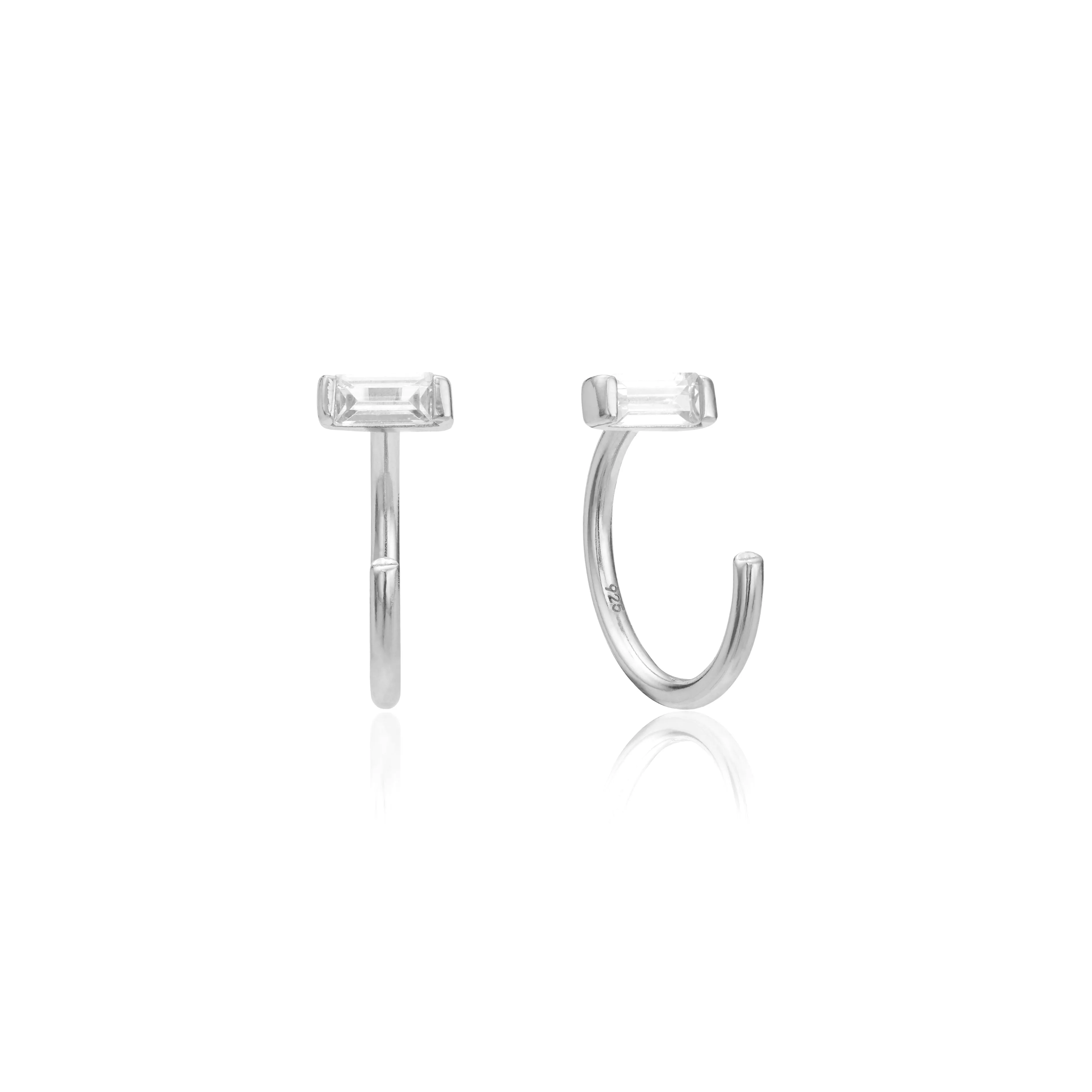 Silver Diamond Style Baguette Lobe Hoop Earrings sold by Lily & Roo