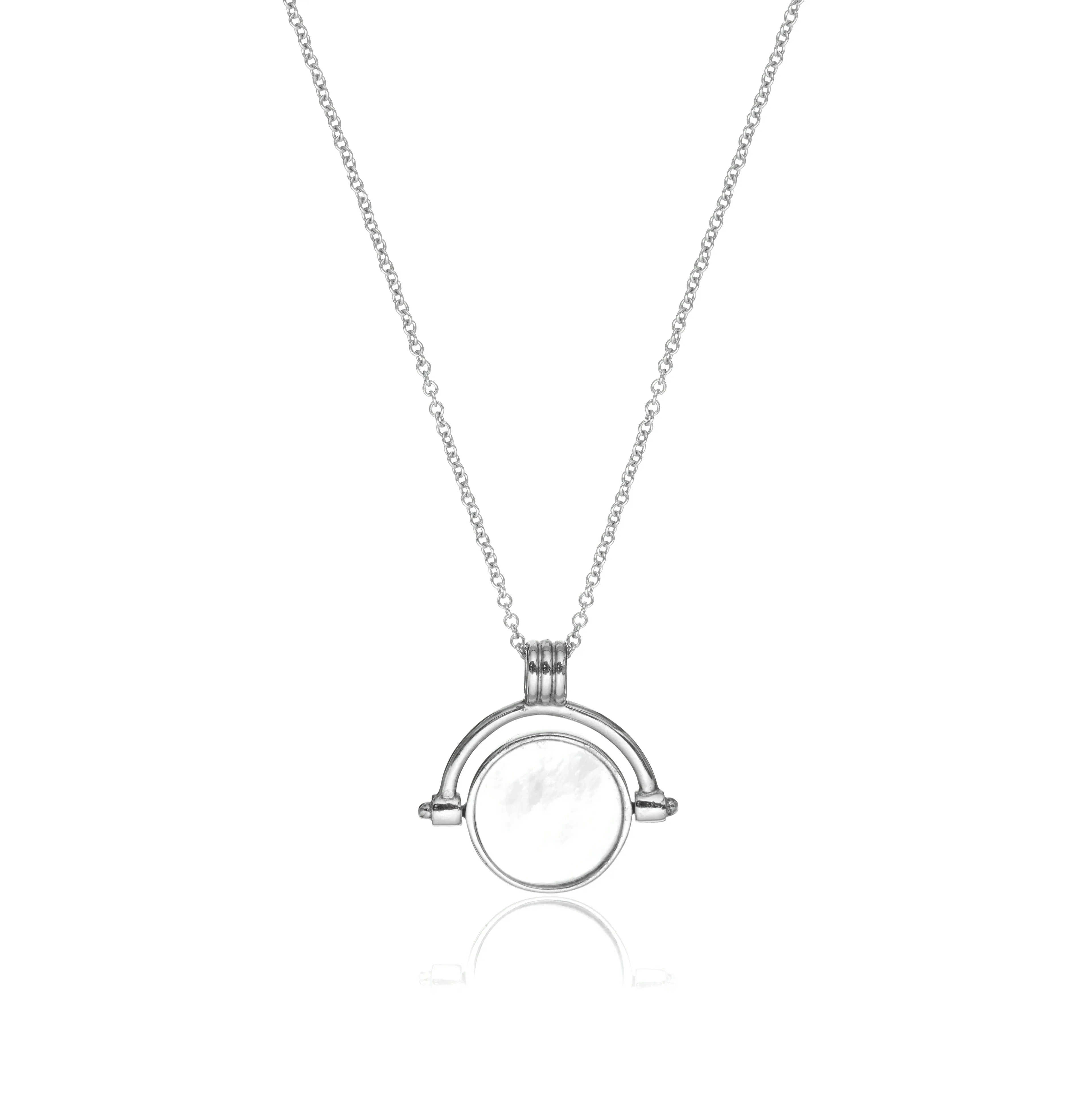 Silver Mother of Pearl Spinning Disc Necklace sold by Lily & Roo