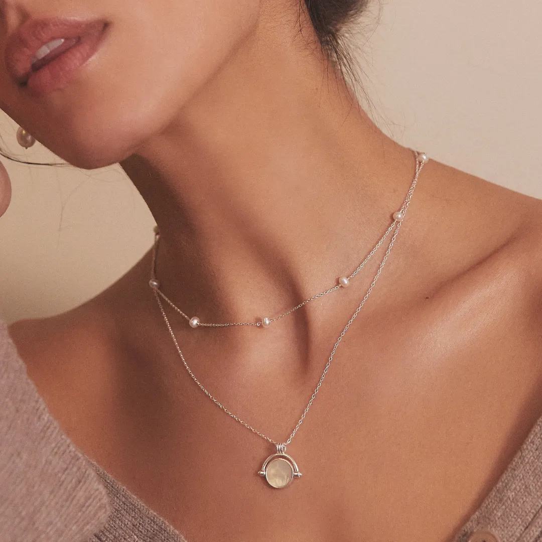 Silver Mother of Pearl Spinning Disc Necklace sold by Lily & Roo product image thumbnail 5