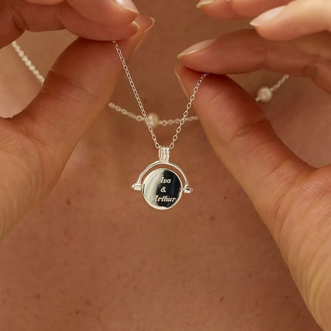 Silver Mother of Pearl Spinning Disc Necklace sold by Lily & Roo product image thumbnail 2